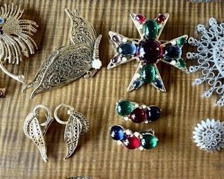 Vintage Pin, Pendant, And Earring Lot - Sarah Coventry, Avante, Monet, And More 
