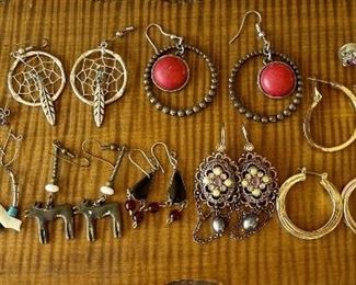 Lot Of Vintage Contemporary Earrings - Dream Catchers, MOP Birds, Rhinestone, Gold Tone, Wood, And More