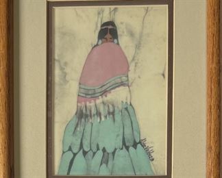 Alice Valdez Signed Southwestern Batik Woman In Frame