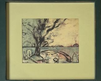 Vintage Leo Michaelson Tree And The Seine Print In Frame