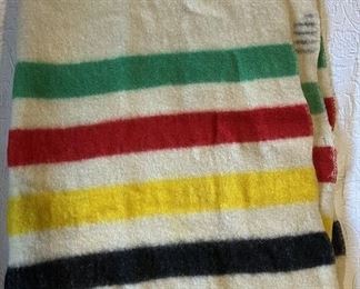 Vintage Wool Black, Yellow, Red, Green Stripe 54 X 72 Inch Blanket 