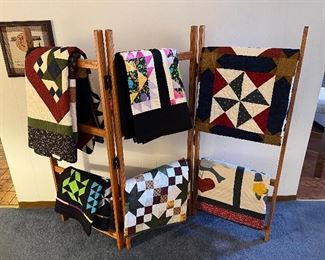 Handmade quilts and quilt rack