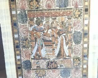 Hand painted Egyptian artwork on tapestry framed