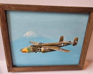 B25 Mitchell bomber with Mt Fuji in background WWII era