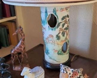 One of a pair, 19th century Chinese porcelain hat stands, later mounted as lamps
