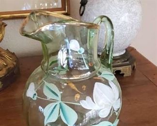 Wonderful enamel painted lemonade pitcher