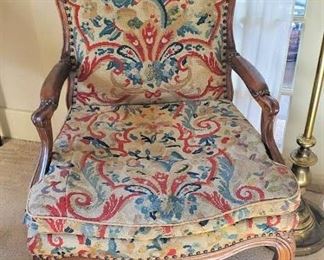 Needlepoint upholstered Louis XV Bergere armchair
