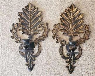Pair of fancy leaf formed wall sconces