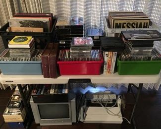 Vinyl, cassettes, cd's, dvd's & cassettes. Imagewriter2 printer.