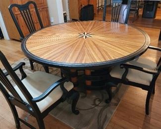 Unique Base Wood Table and Chairs