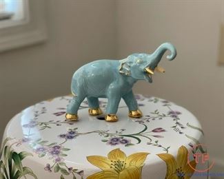 Garden Stool with Ceramic Elephant