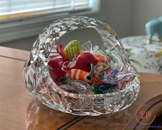 CESKCI Crystal Basket with Murano Style Glass Candy