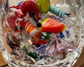 CESKCI Crystal Basket with Murano Style Glass Candy
