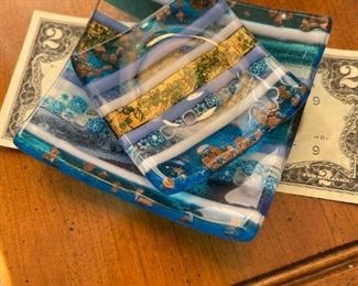LOT - Glass Art Trinket Trays
