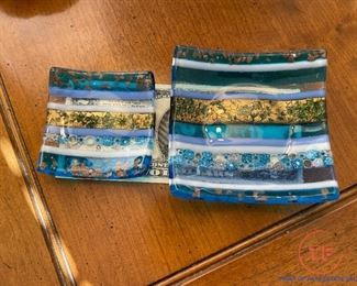 LOT - Glass Art Trinket Trays