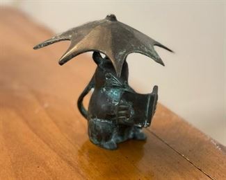 Bronze Mouse Reading Under Umbrella
