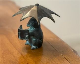 Bronze Mouse Reading Under Umbrella