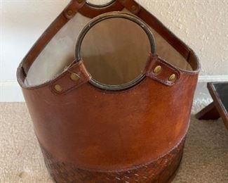 Leather Wrapped Basket with Brass Handles