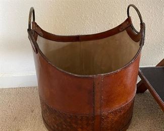 Leather Wrapped Basket with Brass Handles