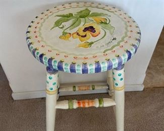 Hand Painted Stool Signed by Jan Sheets