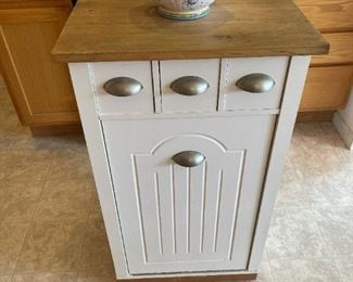 Kitchen Island Butcher Block Topped - Garbage Can Holder