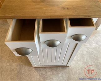 Kitchen Island Butcher Block Topped - Garbage Can Holder