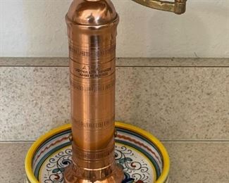 ATLAS Handmade Copper Peppermill with Sberna Deruta Dish