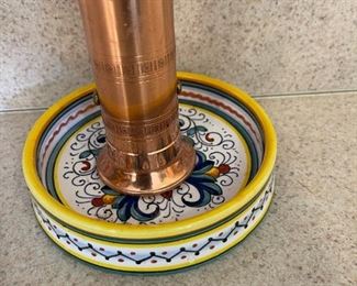 ATLAS Handmade Copper Peppermill with Sberna Deruta Dish