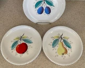 Vintage WESTMORELAND Milk Glass Hand Painted Plates - Set of 3