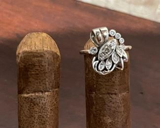 Art Deco 14K White GOLD Ring with Diamonds - Size 8