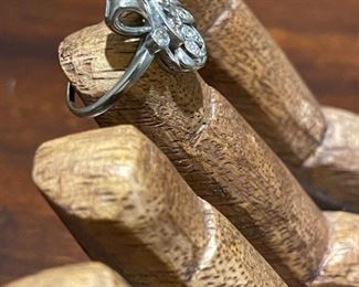 Art Deco 14K White GOLD Ring with Diamonds - Size 8