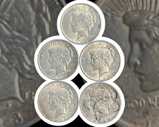 Silver PEACE Dollars - LOT OF 5