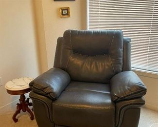 Oversized Grey Leather Recliner