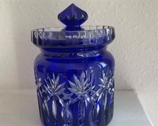 Bohemian Cobalt Cut Crystal Jar