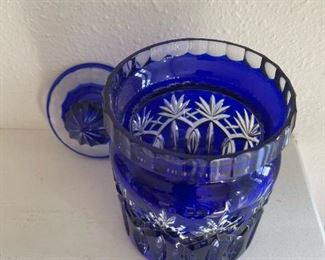 Bohemian Cobalt Cut Crystal Jar