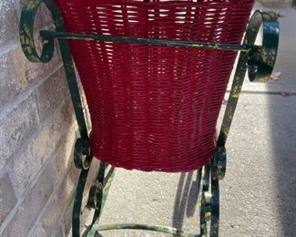 Decorative Wicker Christmas Sleigh with Metal Runner