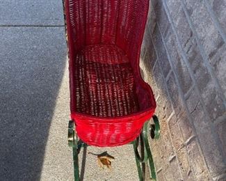 Decorative Wicker Christmas Sleigh with Metal Runner
