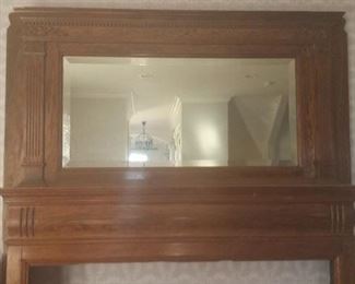 C1890's Oak Firplace Mantel with beveled Mirror          originally in Lincoln Park Greek revival Greystone