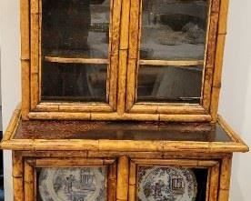 English Oriental Export Bamboo Cabinet                            late 19th Century in pristine condition                         Dimensions:  74"H x 30 1/2"W x  18 3/4"D