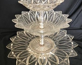 Vintage 3 Tiered Serving Federal Glass 