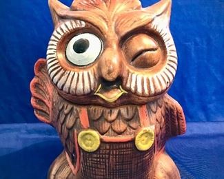 Large Vintage Winking Owl Cookie Jar 