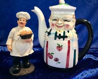 Chef Figurine and Tea Pot 