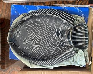 Fish pottery platter; original box