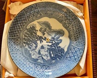 Large blue porcelain plate; original box