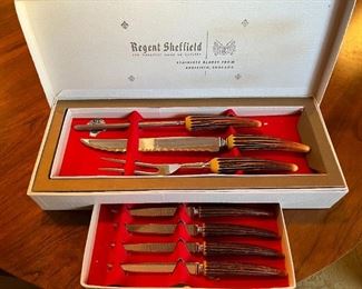 Royal Sheffield: stainless blades & faux horn handles; original box