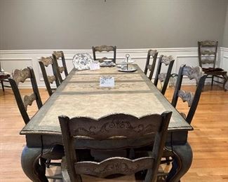 Hooker Dining Room Set. Table 72"x43"/108"x43". 2 Leaves 18". 11 Chairs (yes 11). Hutch 89"T x 7 2"W c 23"D