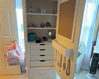 5 Pc Smartstuff "Gabriella" Collection White Girls Bedroom Set. Twin Bed , Nightstand (Night Stand opens in the back with a charging station) Desk with Hutch and Storage Chair. Tall Armoir with Mirror and Jewerly Hangers.