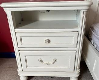 5 Pc Smartstuff "Gabriella" Collection White Girls Bedroom Set. Twin Bed , Nightstand (Night Stand opens in the back with a charging station) Desk with Hutch and Storage Chair. Tall Armoir with Mirror and Jewerly Hangers.