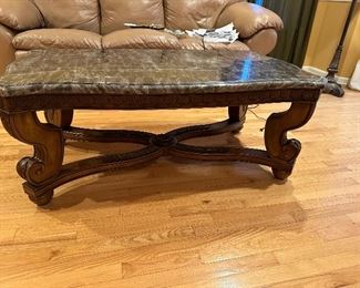 Cherry (Rosewood?) and Marble Coffee Table
