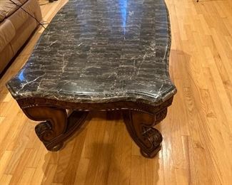 Cherry (Rosewood?) and Marble Coffee Table